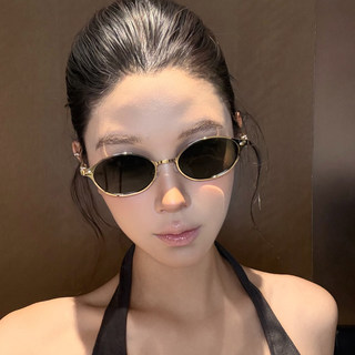 复古高级感椭圆形小框墨镜女款金属边老钱风中古vintage太阳眼镜