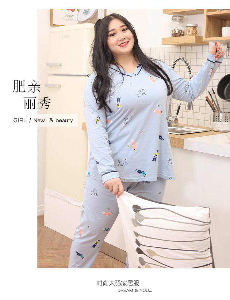 Phụ nữ mùa thu cộng với béo Hàn Quốc hoạt hình dài tay lỏng lẻo mm cỡ lớn đồ ngủ cotton phục vụ tại nhà phù hợp với 200 kg shop đồ nữ cao cấp