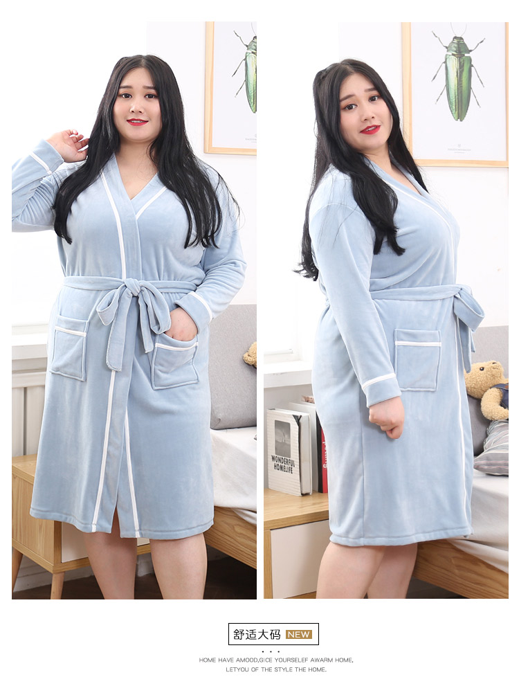 Mùa đông phiên bản Hàn Quốc của nhung rắn hai màu ấm áp trong phần dài của chất béo rộng mm mm dịch vụ nhà áo dài 200 kg pijama dài tay