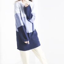 Two pieces that love her splicing color block Nordic wind loose in the middle of a long knit sweater dress and dress.