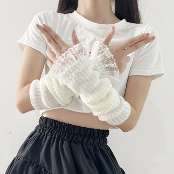 Jk Knitted Sleeve Tops Spring and Autumn Long Y2K Gloves Versatile Sleeves Half-Finger Knit Arm Warmers for Women