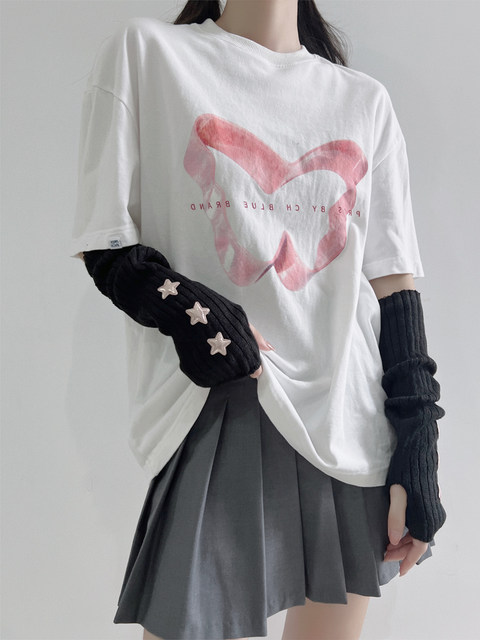 Jk fingerless gloves red sleeves sweet and cute girly wool knitted Christmas stars super fashionable arm sleeves