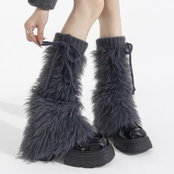 Plush Leg Warmers Subculture Loose Boot Covers Gray Furry Socks Women's Autumn and Winter Slouch Socks Hot Girl Jk Calf Socks