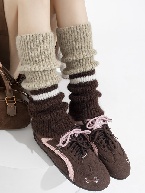 Jk Socks for Women, Autumn and Winter Style, Japanese School Style, Striped Slouch Socks, Mid-Calf Socks, Paired with Small Leather Shoes, Warm Boot Covers, Leg Warmers