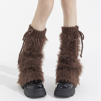 Plush Leg Warmers for Women, Autumn and Winter, Subculture Y2K, Hot Girl Furry Socks, Warm and Fashionable, Coffee-Colored, Fluffy Stacked Socks