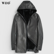  Haining leather leather clothing mens medium and long hooded goatskin whole mink mink liner mink coat fur coat winter