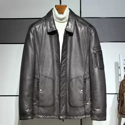 Leather leather jacket men's lapel jacket short slim 2020 winter New Haining sheep leather down jacket jacket