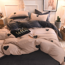 A pure cotton B Coral velvet four-piece set of cotton winter thickened flannel Falai velvet duvet cover sheets 1 8m meters on the bed