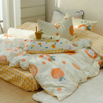 ins wind pure cotton four-piece set 100 cotton cartoon quilt cover student dormitory three-piece set bed sheet bedding