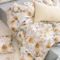 French small floral cotton bed four-piece set cotton oil painting style quilt cover sheet bedding dormitory bedding three-piece set