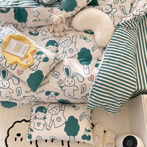 ins wind cotton bed four-piece set 100 cotton cartoon student dormitory bed sheet three-piece childrens bed quilt cover