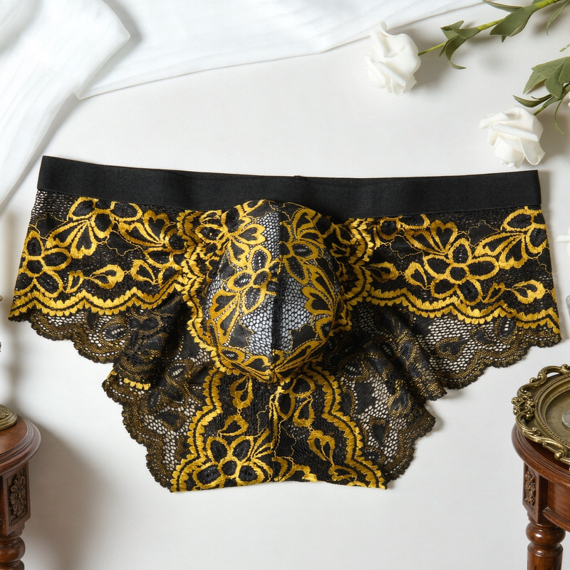 Men's Underwear Exquisite Lace Underwear Lace Floral Lace Underwear Men's Lace Pants Hip-Hugging Briefs