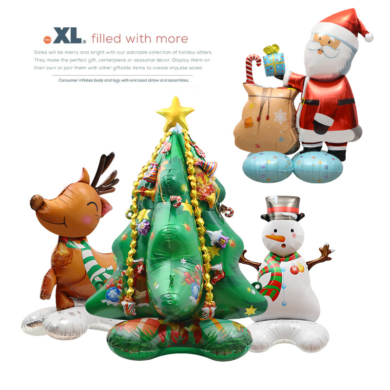 Window Christmas decoration props toy balloon 4D stand Christmas old reindeer Christmas tree super huge balloon