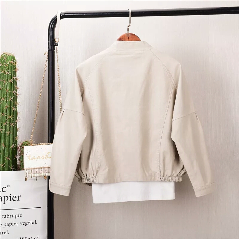 Phiên bản mới của Hàn Quốc lỏng lẻo lapel ve áo hoang dã da xe máy P8108 áo khoác da nữ hàng hiệu