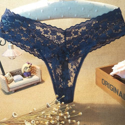 Emotional sexy women's thong hollow lace comfort pure cotton crotch see-through temptation girls mid-waist antibacterial T-pants