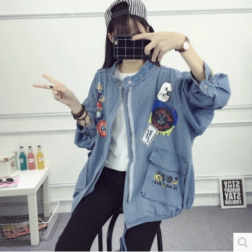 Hong Kong Women's 2021 Spring New Korean Academy Style Print Denim Jacket Large Size Casual Denim Top Tide