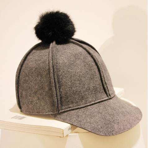 Japanese woolen hat ladies autumn and winter new woolen fox fur ball baseball cap foldable peaked cap all-match hat
