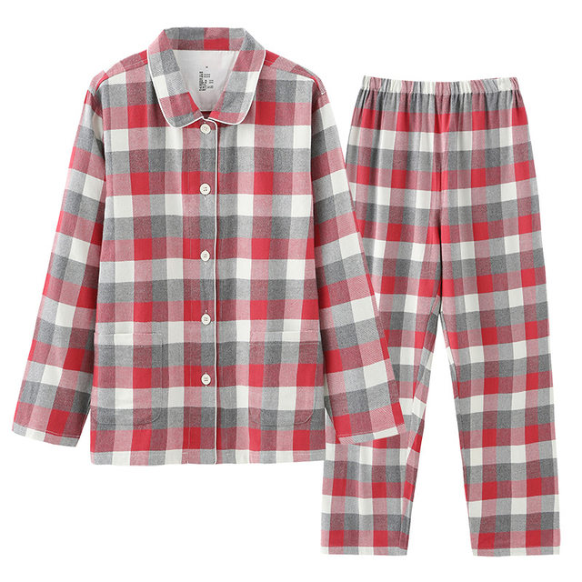 ແບບ unprinted ຝ້າຍ flannel combed ຝ້າຍບໍລິສຸດ brushed pajamas ແບບຍີ່ປຸ່ນຜູ້ຊາຍແລະແມ່ຍິງຄູ່ຜົວເມຍດູໃບໄມ້ລົ່ນແລະລະດູຫນາວ brushed flannel ເຄື່ອງນຸ່ງຫົ່ມເຮືອນ