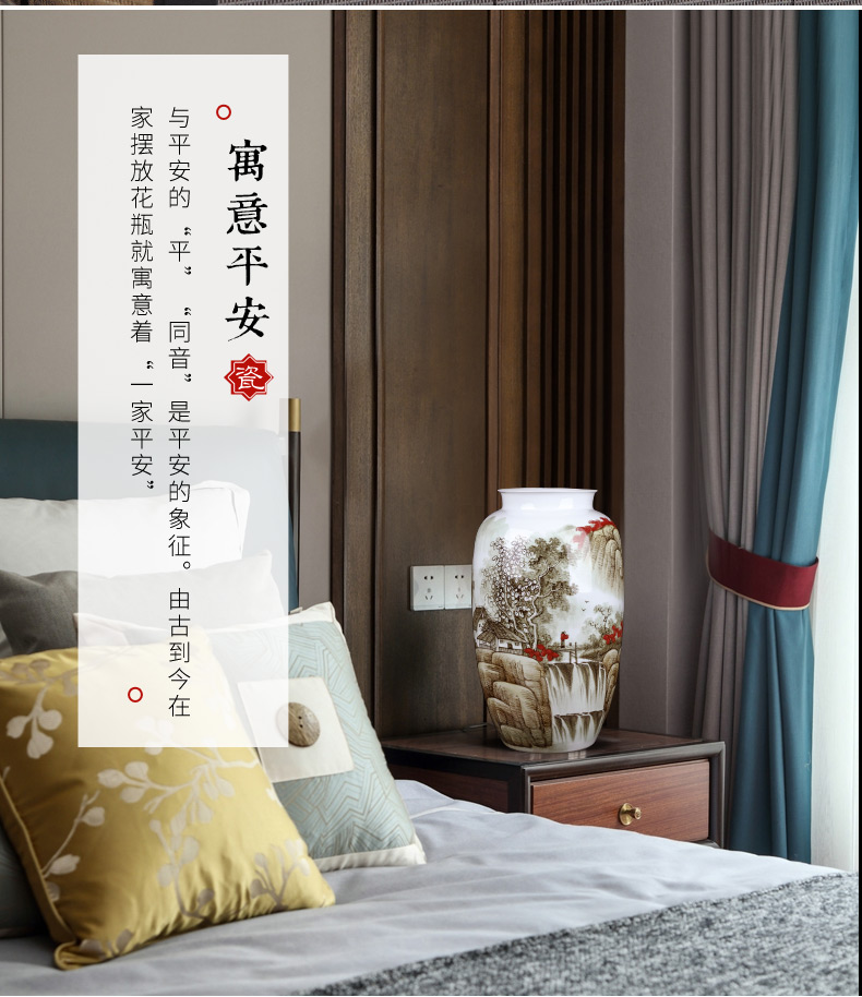 Jingdezhen ceramics hand - made landscape painting vases, flower arranging large Chinese style household furnishing articles, the sitting room porch decoration