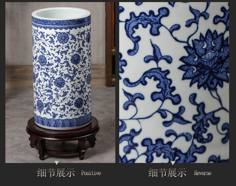 Blue and white porcelain of jingdezhen ceramics painting and calligraphy scrolls cylinder Chinese study ground adornment is placed large living room