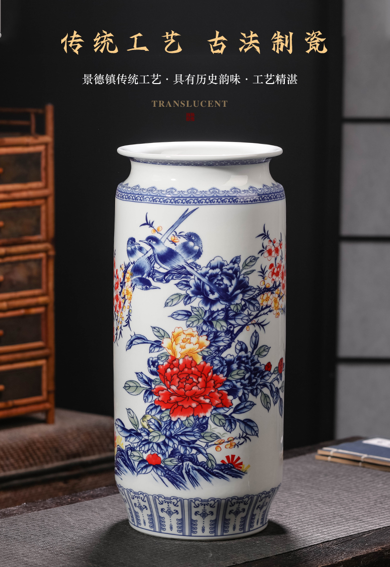 Blue and white porcelain vase furnishing articles of jingdezhen ceramics new Chinese style flower adornment lucky bamboo hydroponic large living room