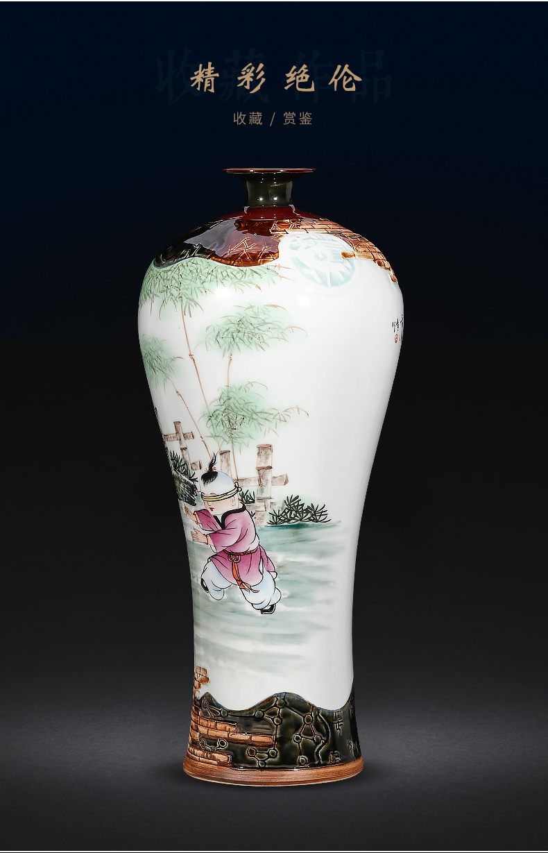 Jingdezhen famous hand - made ceramics up carved powder enamel vase Chinese style living room home decoration porcelain furnishing articles