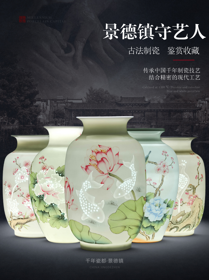 Jingdezhen famous hand - made ceramics vase furnishing articles sitting room of Chinese style household flower arranging dried flowers, decorative arts and crafts