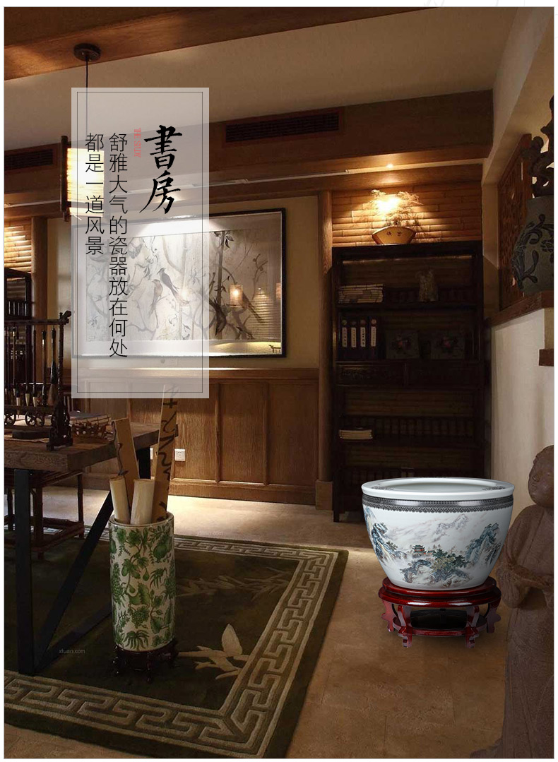 Jingdezhen ceramics goldfish turtle cylinder water lily lotus Chinese style restoring ancient ways extra large sitting room feng shui furnishing articles