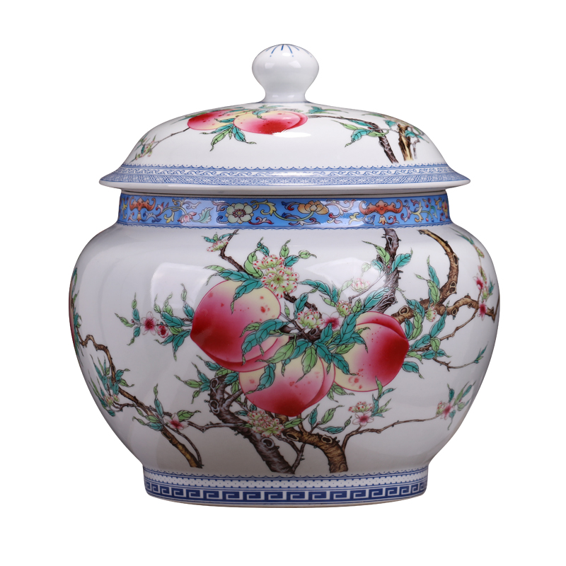 Jingdezhen ceramic tea pot large household porcelain seal pot puer tea cake tea urn with cover storage tank