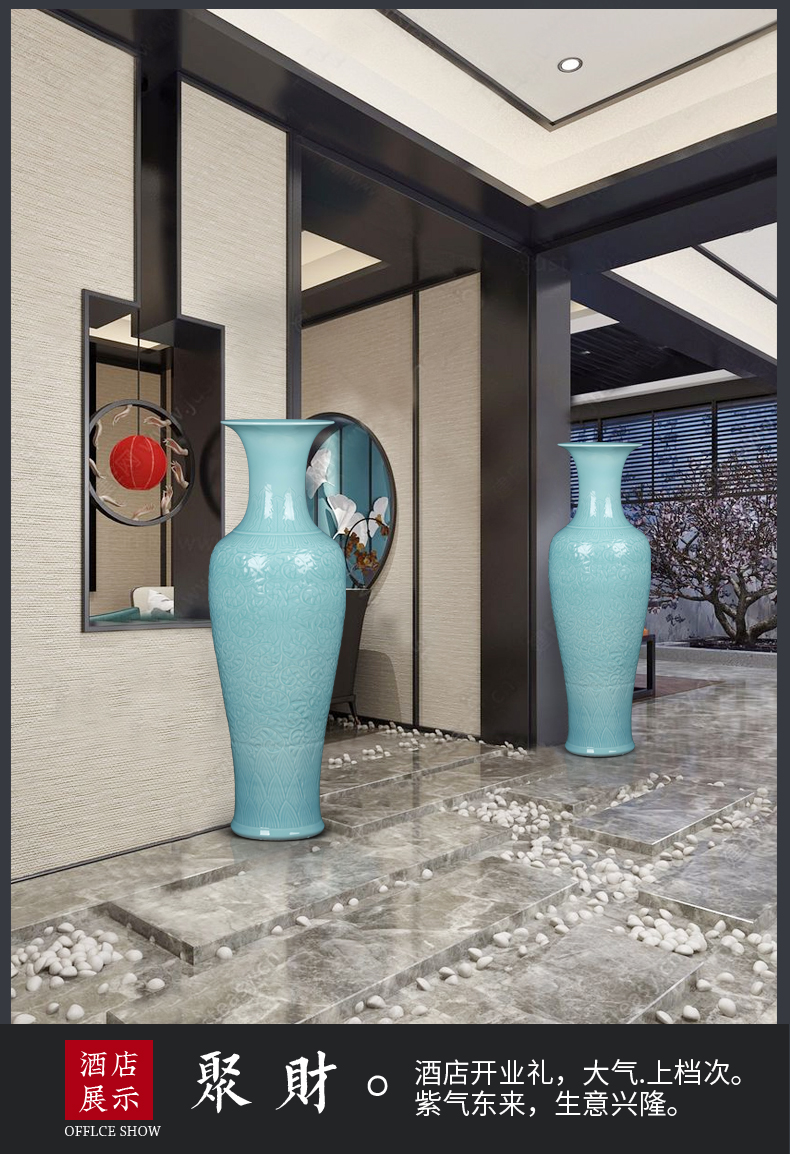 Jingdezhen ceramics imperial up process shadow blue carving furnishing articles sitting room porch of new Chinese style household of large vase