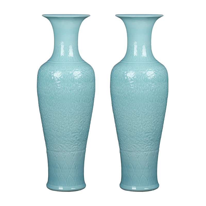 Jingdezhen ceramics imperial up process shadow blue carving furnishing articles sitting room porch of new Chinese style household of large vase