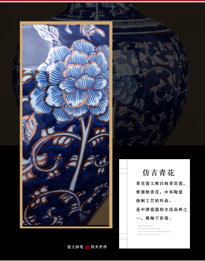 Jingdezhen ceramics hand - made ears blue and white porcelain vases, flower arrangement antique Chinese TV ark place, a large living room