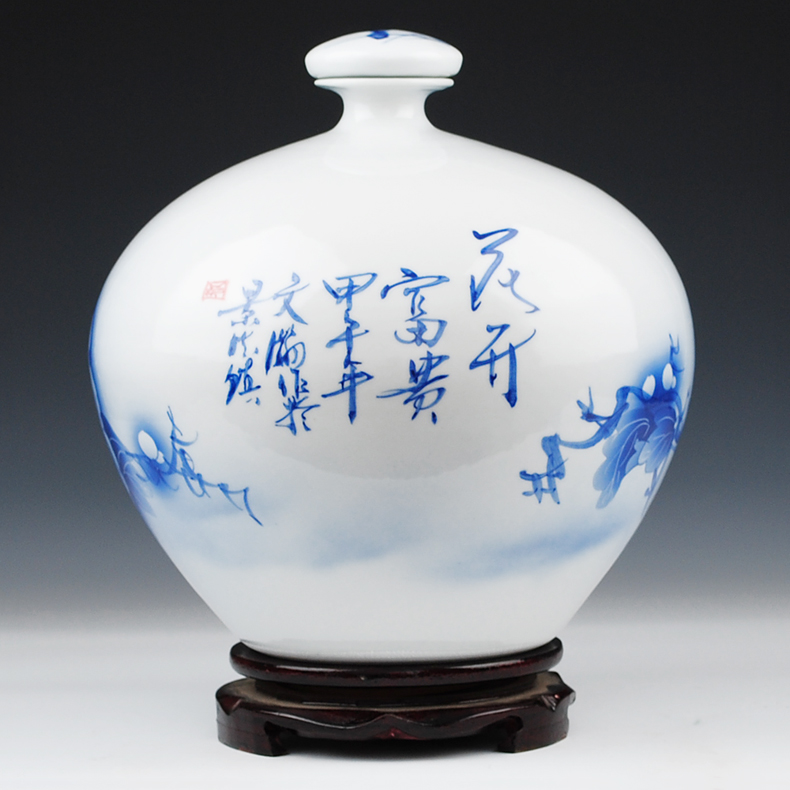 Jingdezhen ceramics famous household hand - made porcelain bottle wine jar with cover 10 jins to jars sealed as cans