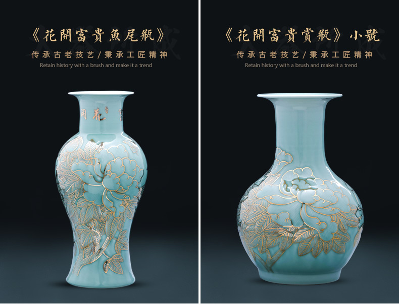 The Master of jingdezhen ceramics hand - made blue glaze vase Chinese style home furnishing articles of TV ark, wine sitting room adornment