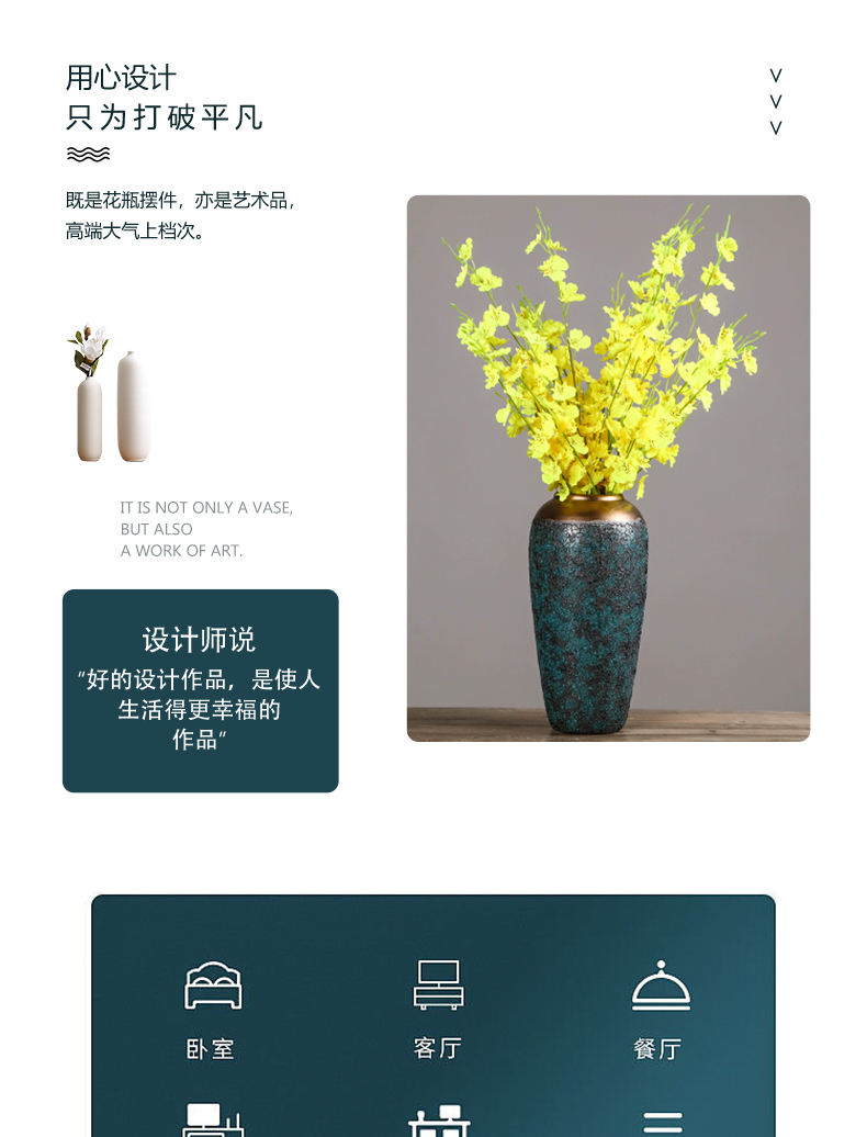 Jingdezhen ceramics coarse pottery dried flower vase furnishing articles of modern Chinese style restoring ancient ways the sitting room TV ark adornment arranging flowers