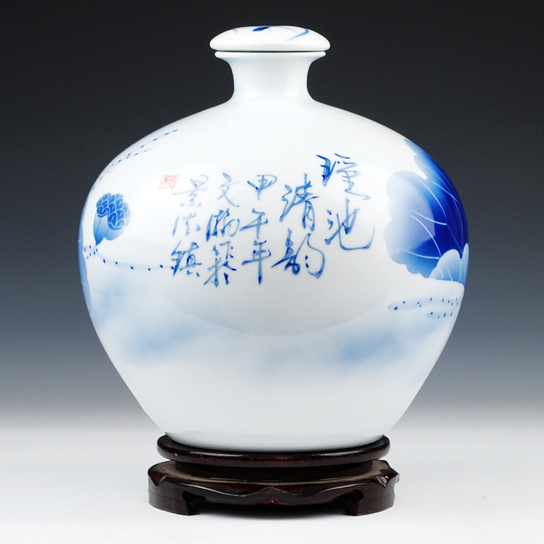 Jingdezhen ceramics famous household hand - made porcelain bottle wine jar with cover 10 jins to jars sealed as cans