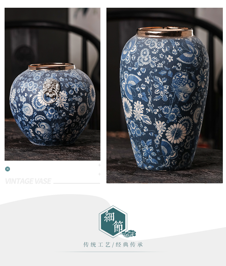 Modern Chinese style restoring ancient ways furnishing articles sitting room ark of blue and white porcelain of jingdezhen ceramics decoration creative flower vase