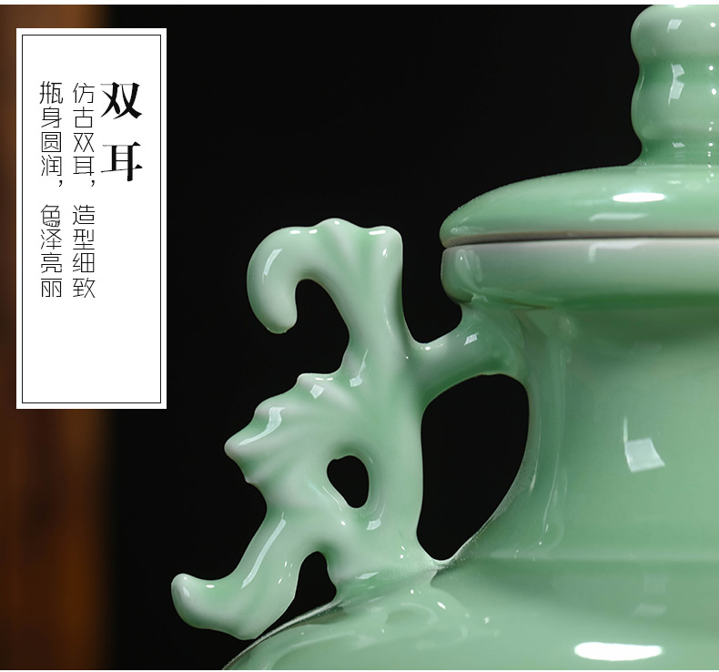 Jingdezhen ceramics craft archaize shadow blue glaze ears storage tank with cover of new Chinese style household adornment furnishing articles