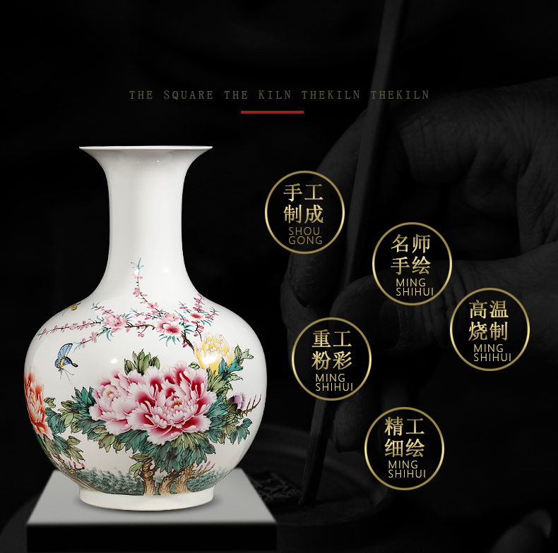 Jingdezhen ceramics famous hand - made powder enamel vase Chinese office sitting room adornment is placed