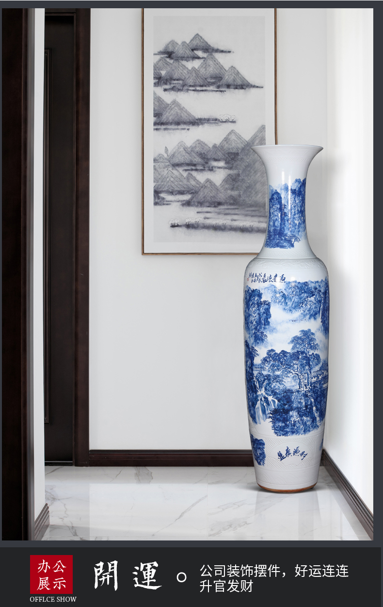 Jingdezhen ceramic hand - made large blue and white porcelain vase to heavy Chinese style home furnishing articles adornment large sitting room