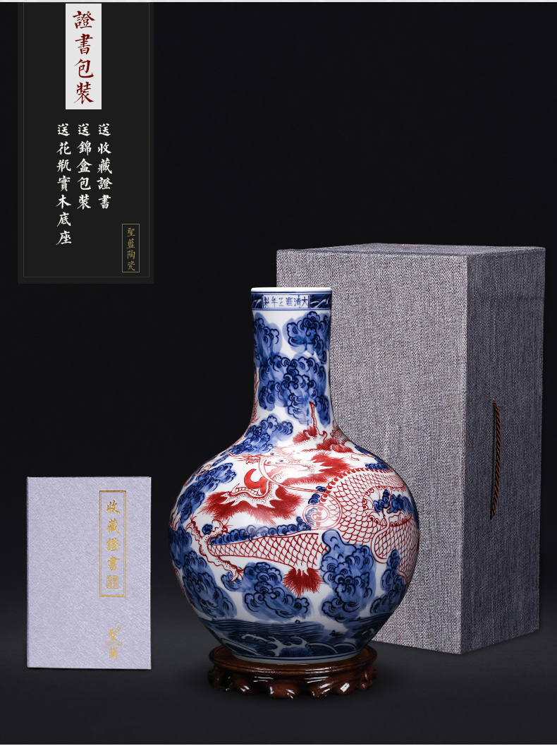 Jingdezhen ceramics hand - made dragon blue and white porcelain vase furnishing articles sitting room flower arranging Chinese style household decorative arts and crafts