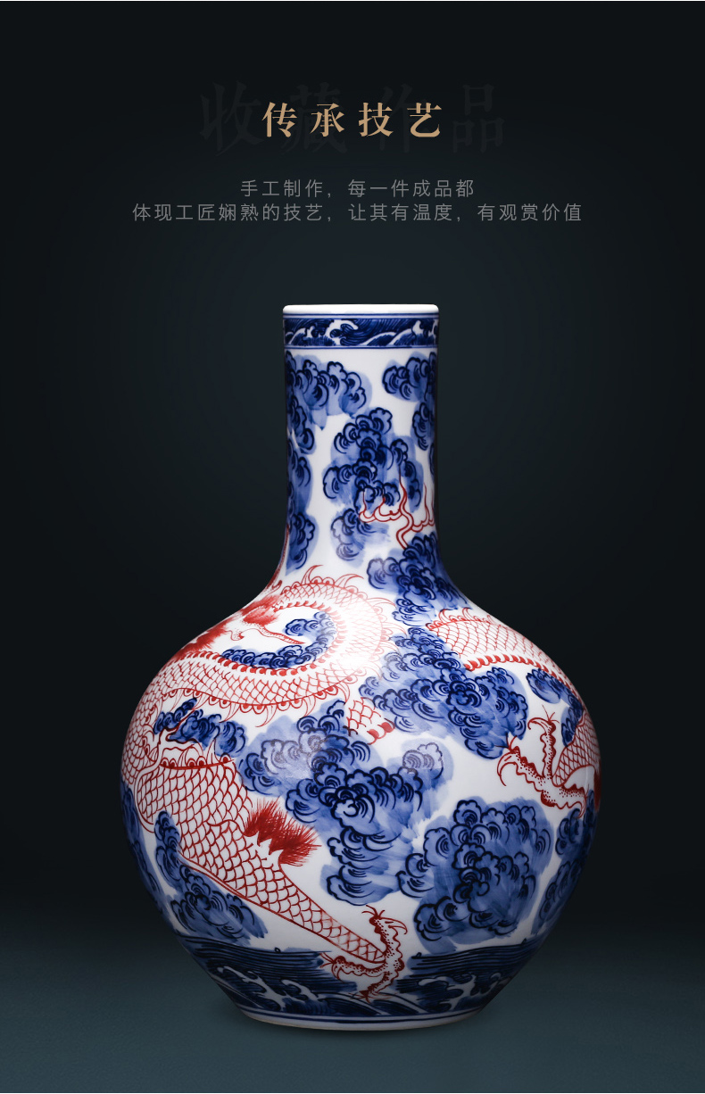 Jingdezhen ceramics hand - made dragon blue and white porcelain vase furnishing articles sitting room flower arranging Chinese style household decorative arts and crafts