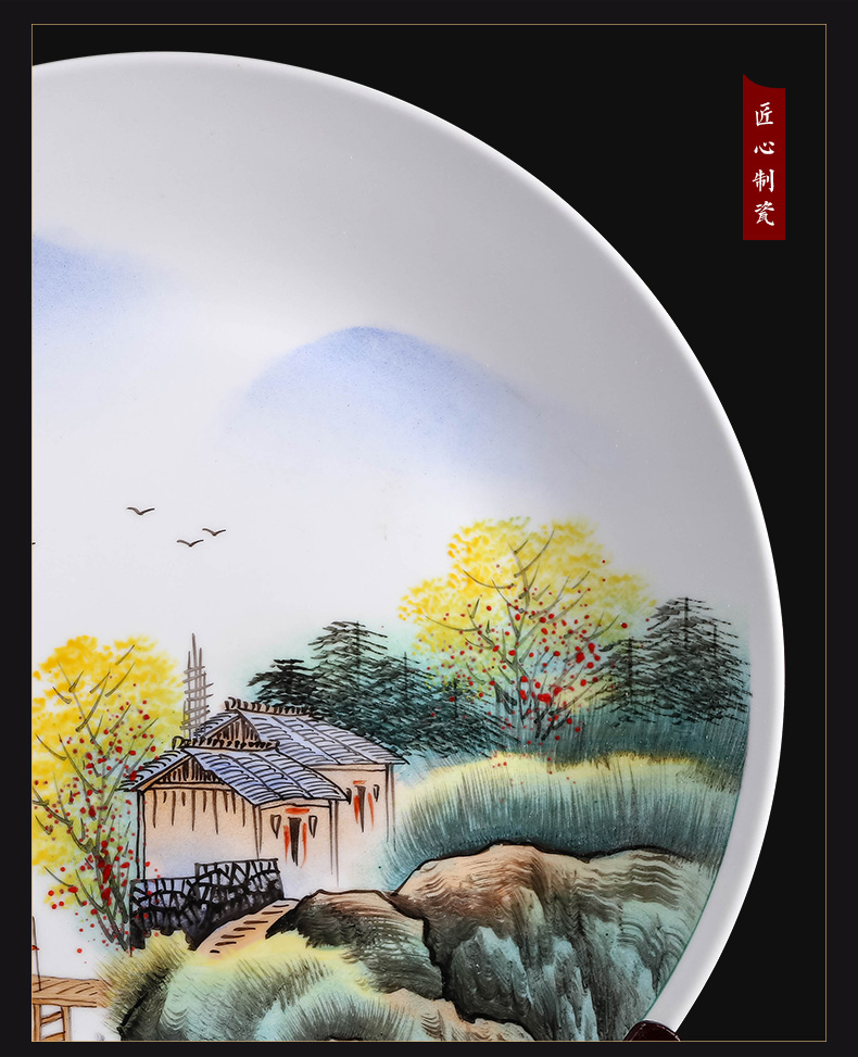 Jingdezhen ceramic masters hand - made scenery hang dish decorative plate Chinese style home sitting room adornment is placed in the living room