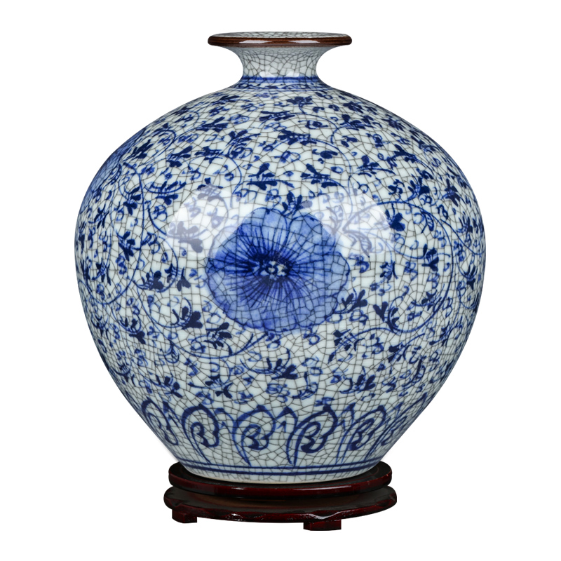 Jingdezhen ceramics Chinese style living room home wine ark, adornment furnishing articles antique hand - made crack blue and white porcelain vase