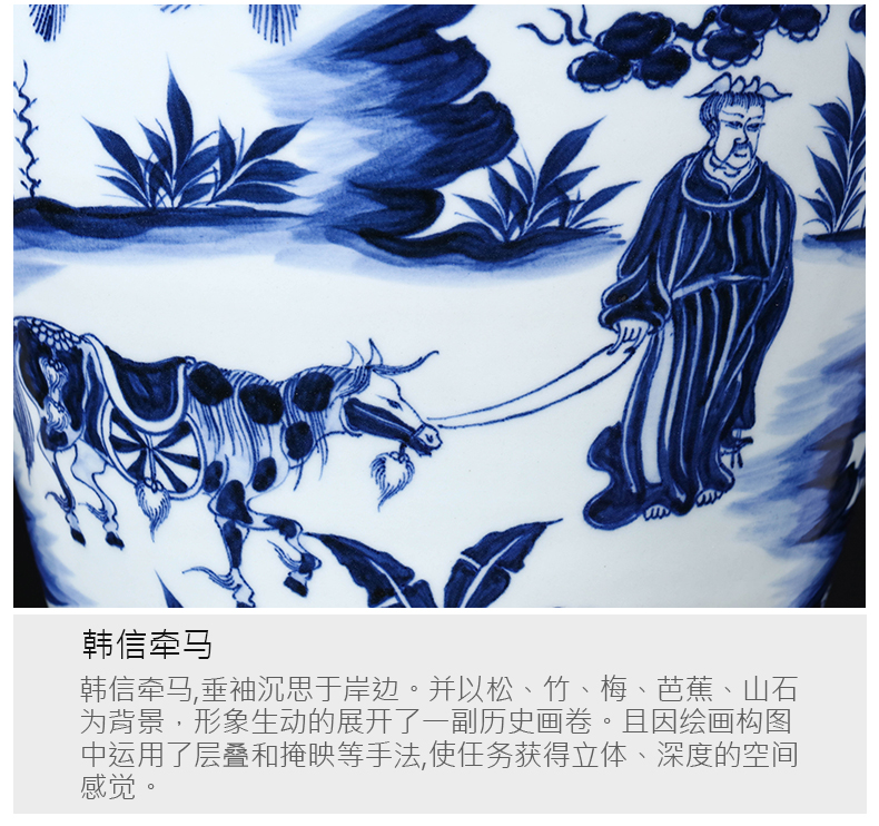 Jingdezhen ceramics archaize yuan blue and white guiguzi down big pot sitting room home wine rich ancient frame furnishing articles