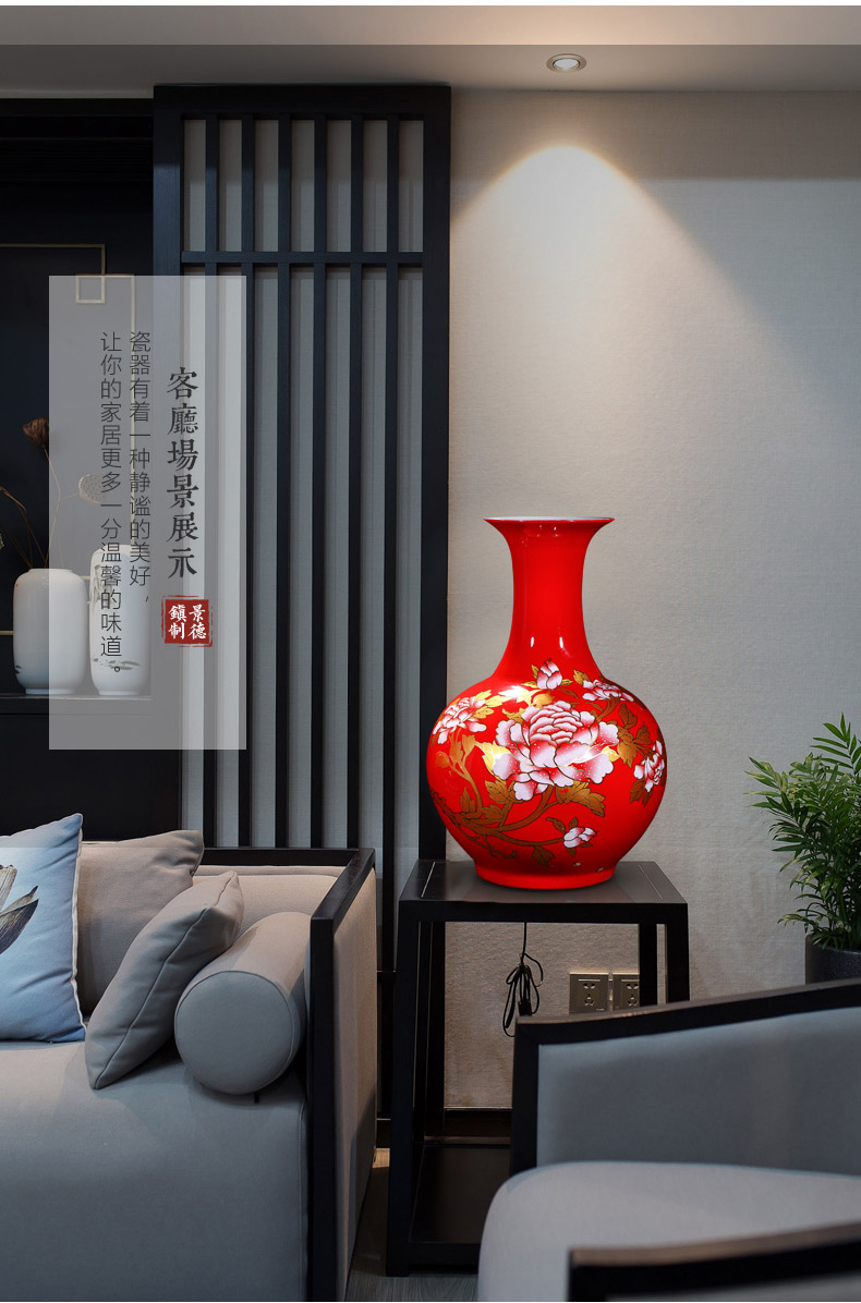 Jingdezhen ceramics China red peony of large vases, flower arranging the modern living room TV ark adornment furnishing articles