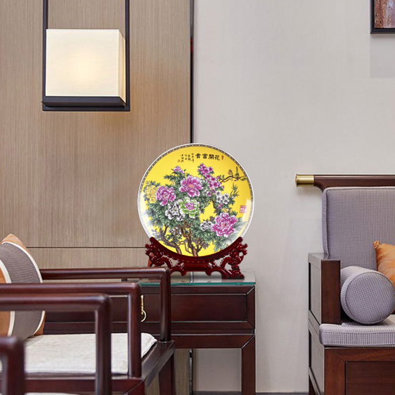 Jingdezhen ceramics powder enamel blooming flowers, hang dish sitting room of Chinese style household wine TV ark, decoration plate of furnishing articles
