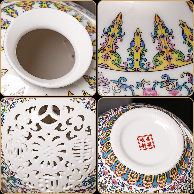 Jingdezhen ceramics powder enamel hollow - out the vase furnishing articles thin foetus pomegranate bottles of modern Chinese style living room home decor