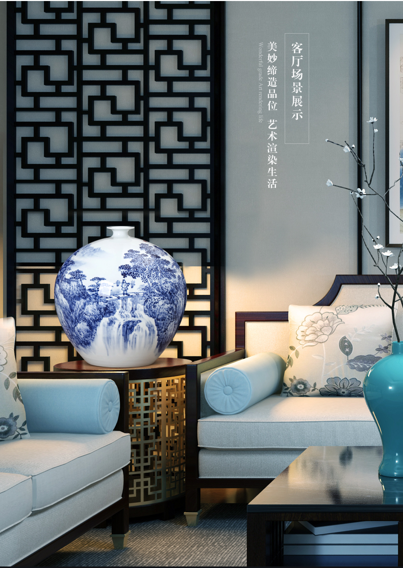 Jingdezhen blue and white landscape hand - made ceramics vase furnishing articles of Chinese style living room TV ark adornment household arranging flowers