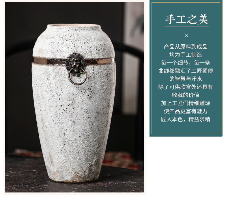 Jingdezhen ceramic retro nostalgia coarse pottery dried flower adornment of modern Chinese style living room wine flower vases, furnishing articles